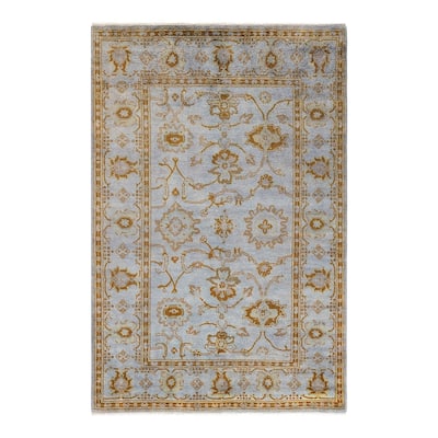 Overton Hand Knotted Wool Vintage Inspired Modern Contemporary Overdyed Blue Area Rug - 4' 7" x 6' 10"