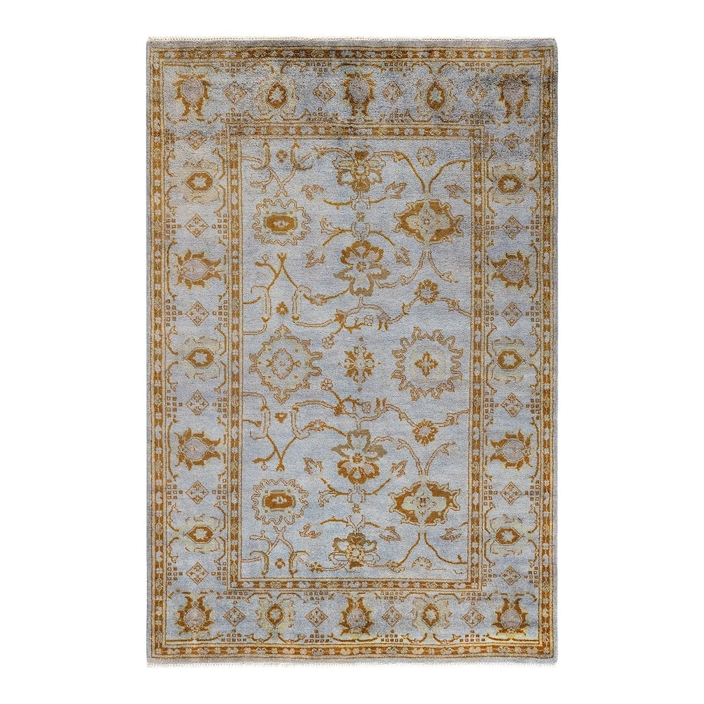 Overton Hand Knotted Wool Vintage Inspired Modern Contemporary Overdyed Blue Area Rug - 4' 7" x 6' 10"
