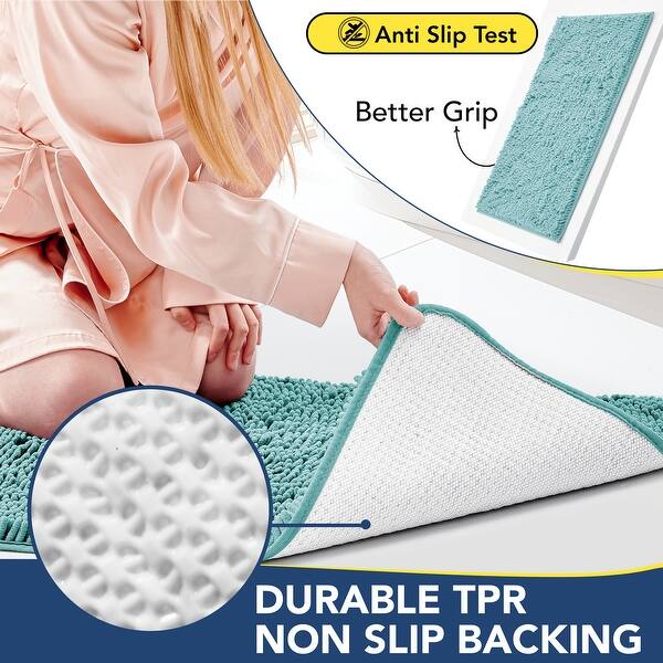 Bathroom Rugs Sets 3 Piece, Chenille Toilet Bath Mat Set