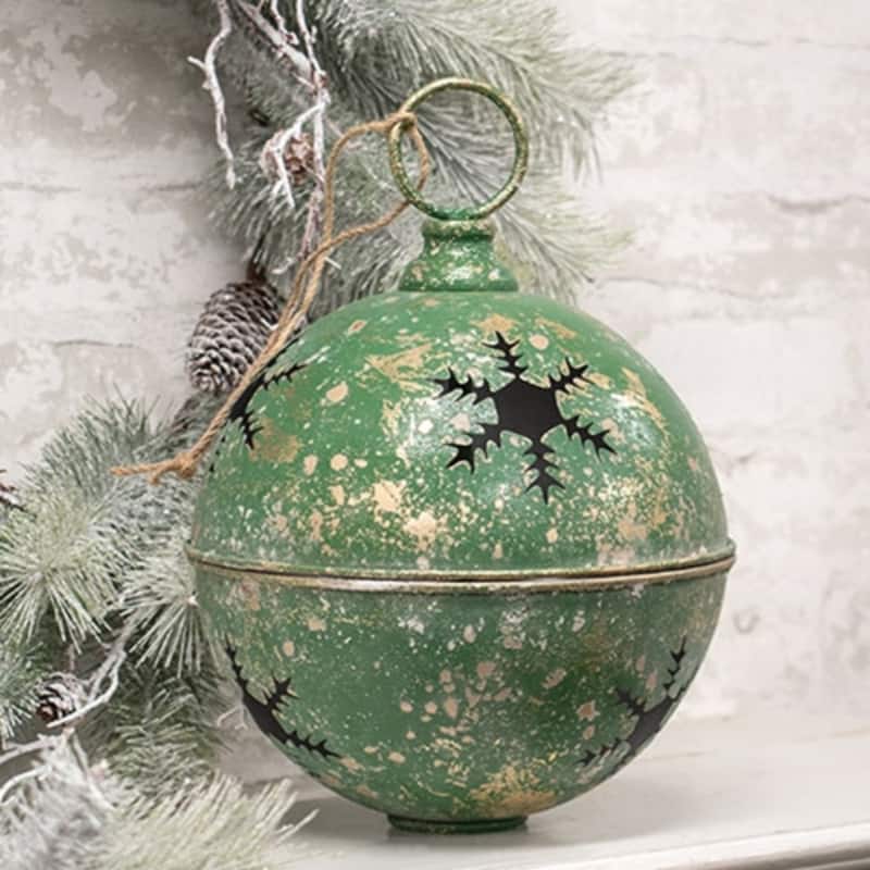 Gleaming Distressed Green Metal Snowflake Jingle Bell - 8.25" x 11.5" - 8.25" x 11.5"