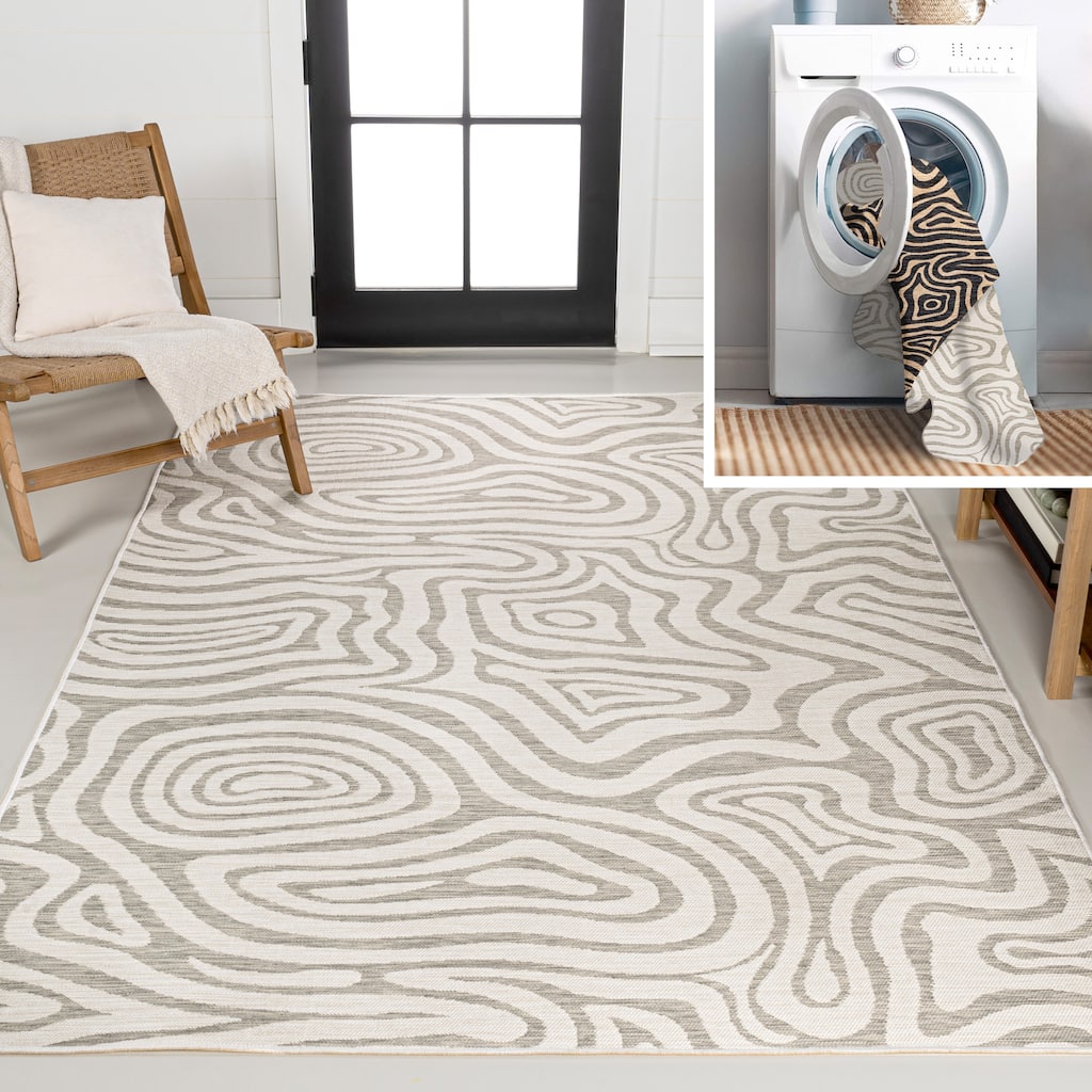 JONATHAN Y Reversible Janus Modern Bohemian Abstract Organic Machine-Washable Gray/Cream Indoor/Outdoor Rug