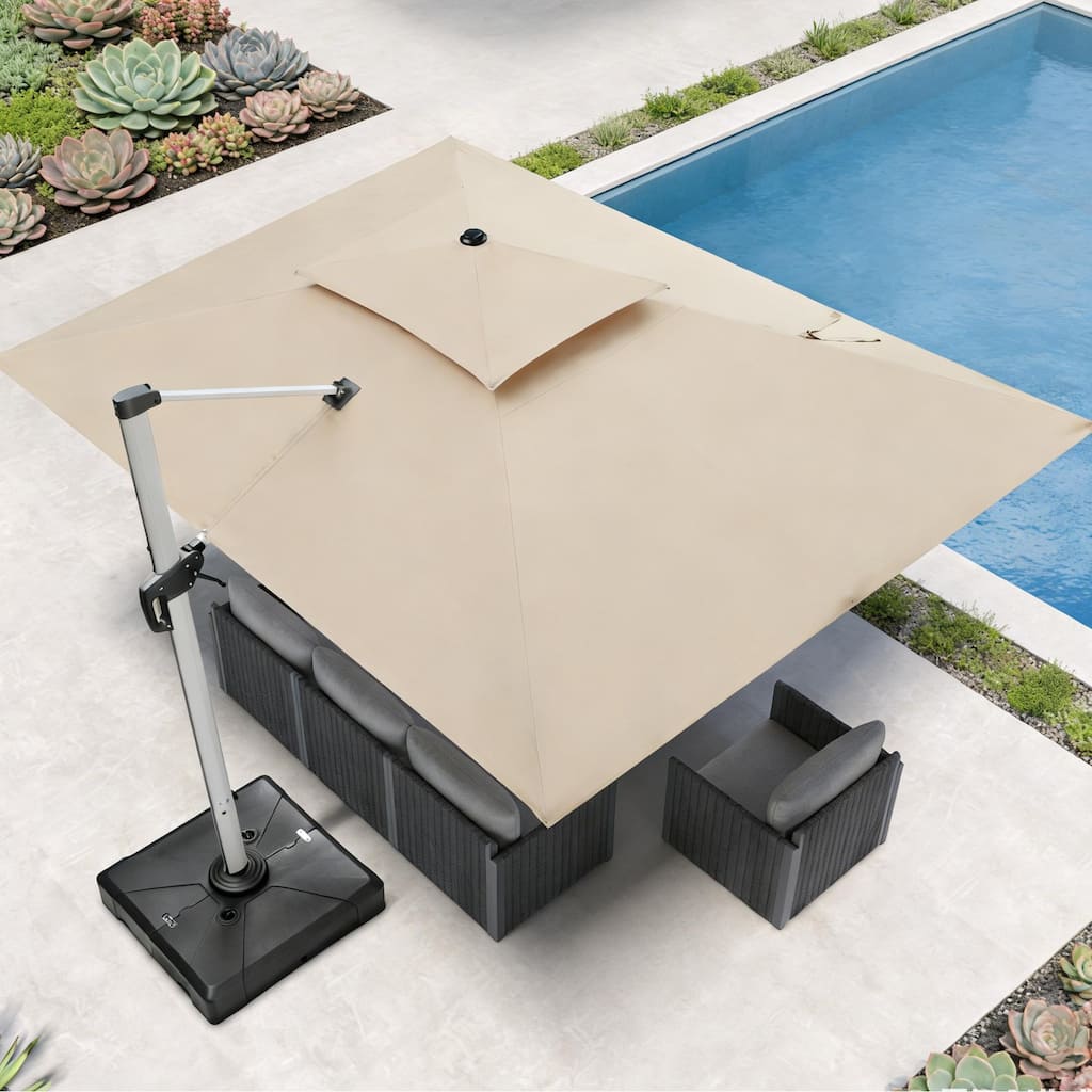 PURPLE LEAF 10 x 13ft Outdoor Rectangle Large Cantilever Umbrella with Base