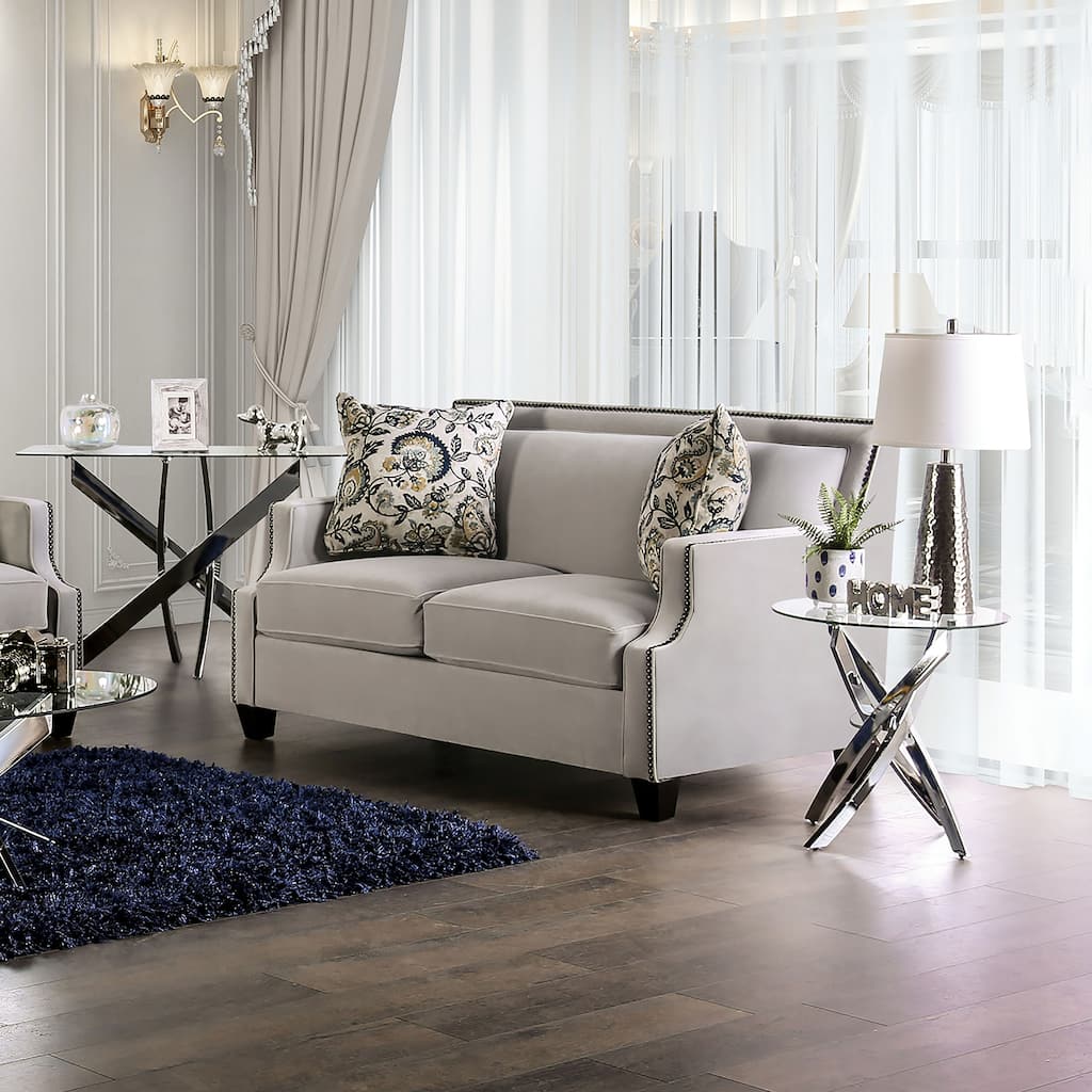 Hoxare Transitional Grey Upholstered Loveseat by Furniture of America