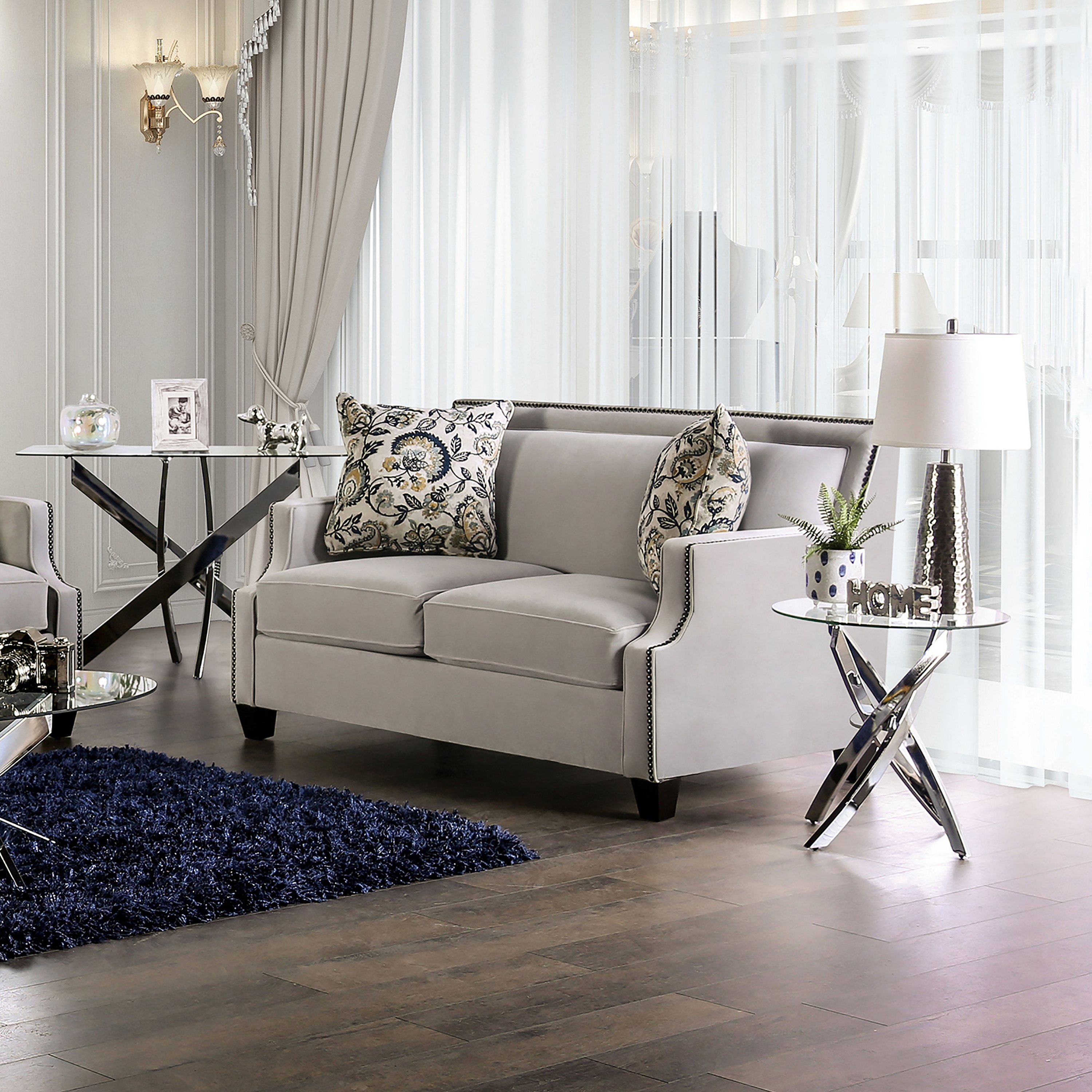 Furniture of America Hoxare Transitional Grey Upholstered Loveseat
