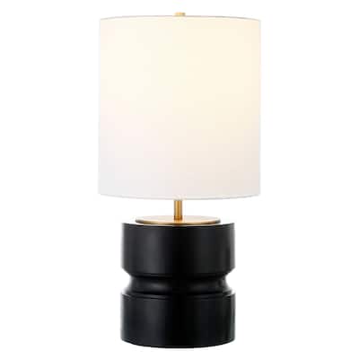 27" Beige and Gold Metal Geometric Table Lamp With White Drum Shade - 14" x 14" x 28"