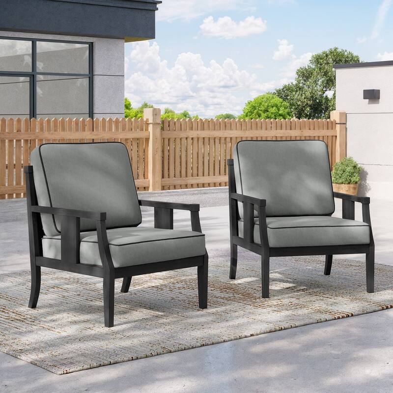 2 Set Outdoor Patio Club Chair with Cushion Patio Arm Lounge Chair - Grey/Black Wood