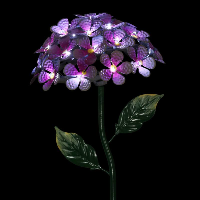 Exhart Solar Metal Hydrangea Garden Stake with Twenty Six LED lights, 7 by 21 Inches