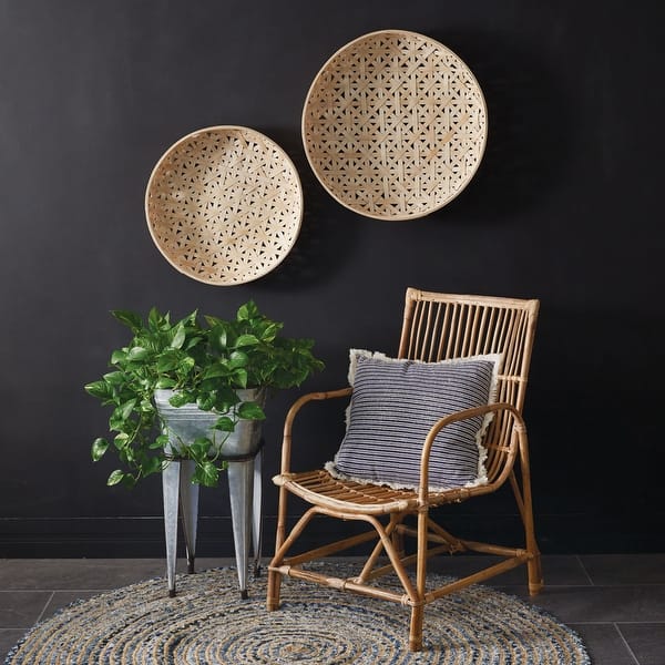 round tobacco basket wall decor Natural Wicker Round Baskets Set of 2 Wall Decor or Coffee Trays