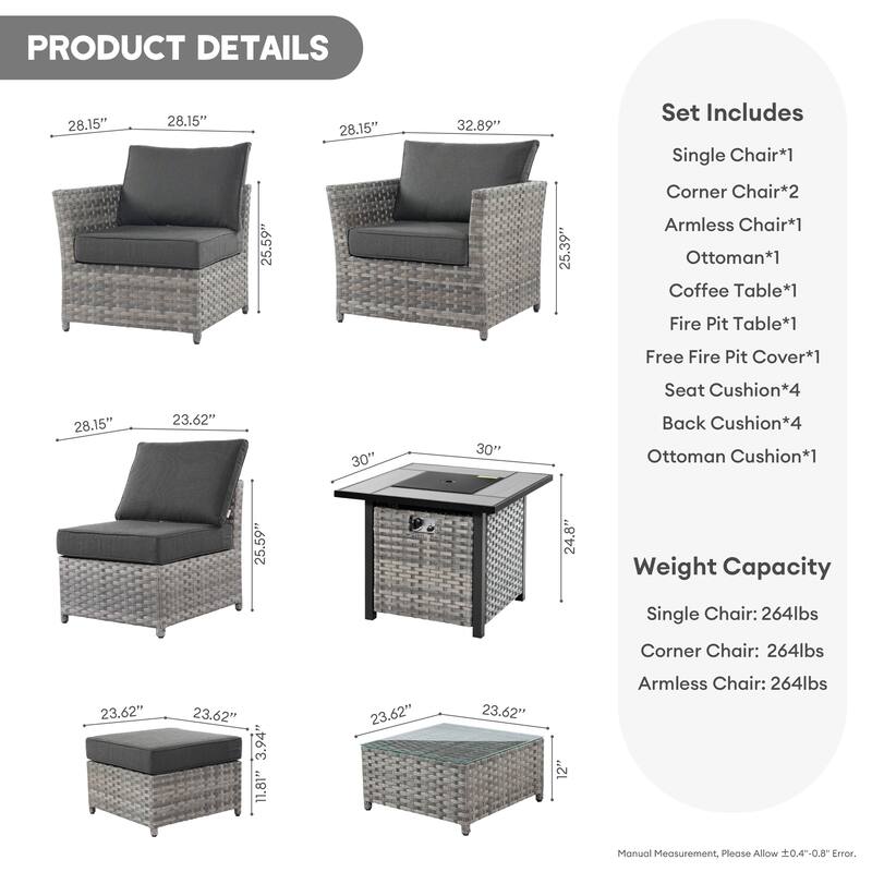 XIZZI 7-piece Patio Furniture Conversation Set with Fire Pit