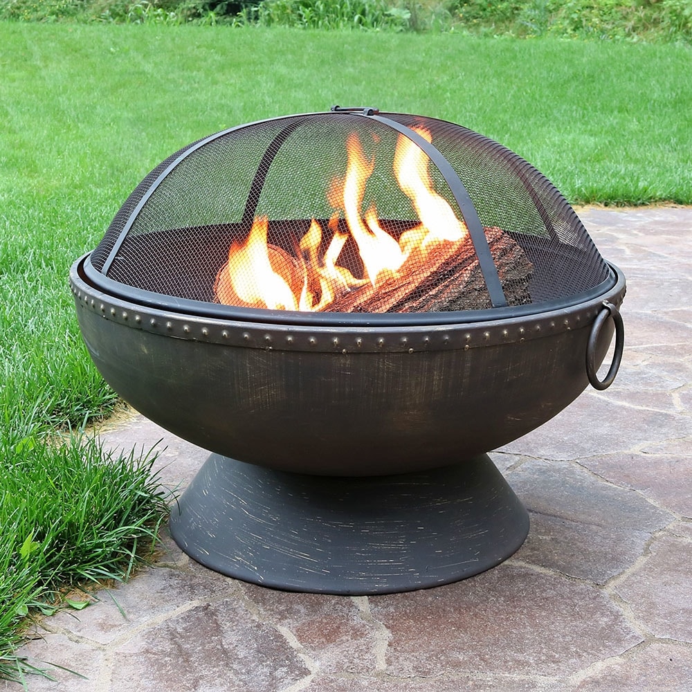 30" Fire Pit with Copper Finish Firebowl with Handles and Spark Screen - Image 2