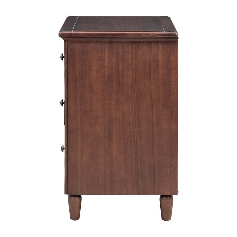 U_STYLE 28'' Pine Wood 3-Drawer Nightstand - Smooth Rails + Rubber Legs, Minimalist Bedside/Sofa Side Table