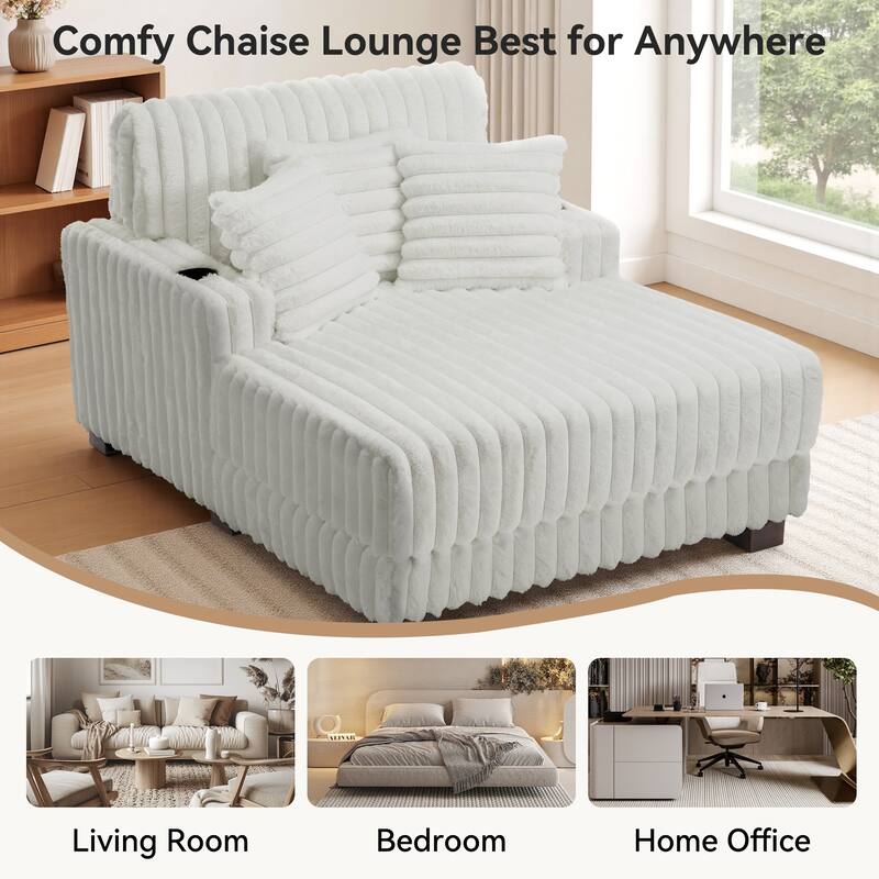 2-Piece Flannel Chaise Lounge Sofa Bed Set with Cup Holder