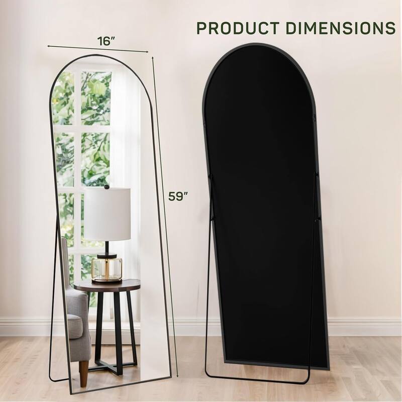 Arched Mirror Full Length, 16"x59" Body Wall Mirrors, Floor Standing,Tall Arch Mirror with Stand Aluminum Alloy Frame