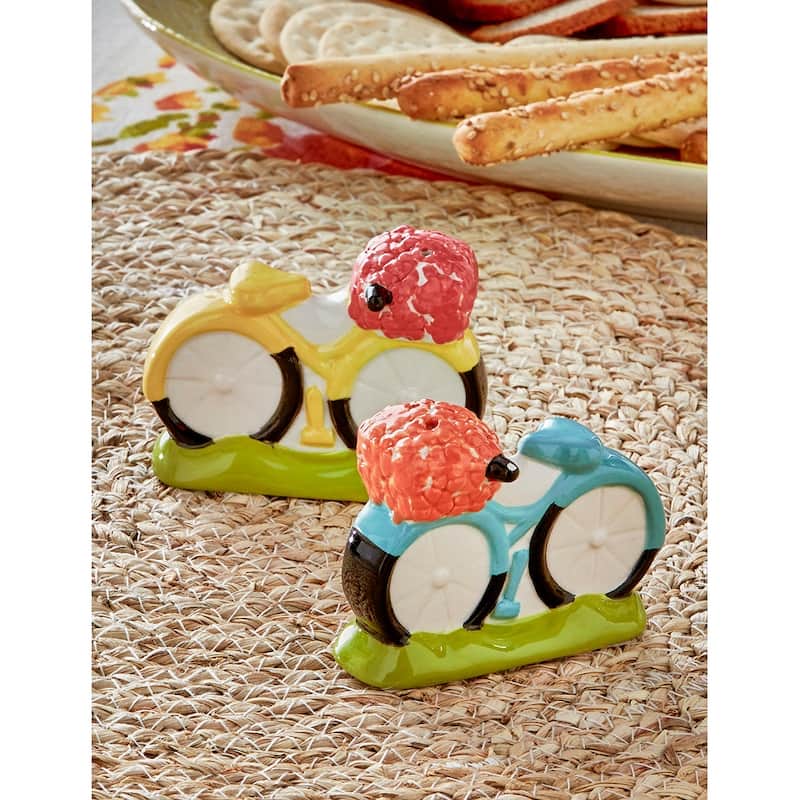 Flower Basket Ceramic Salt and Pepper Shakers Set of 2 - Spring Summer Multicolor Hand Wash Only