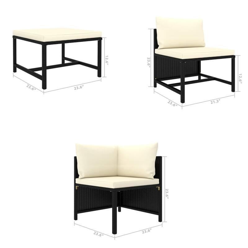 Reno 9pc Outdoor Modular Corner Sofa Set, Ivory Cushions, Black Rattan