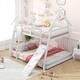 preview thumbnail 12 of 25, Twin Over Queen Bunk Bed Wooden Kids Bed with Climbing Nets and Ramp
