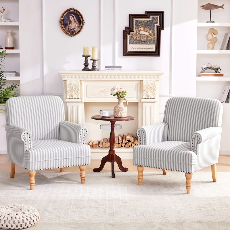 Rolled Armchair Accent Chair Set of 2 Blue/ Grey/ Brown
