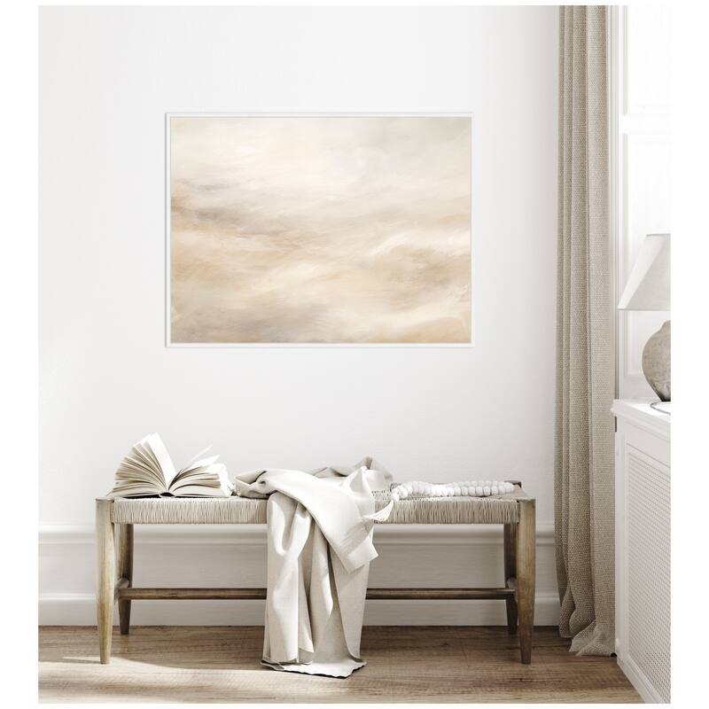 Kate and Laurel Sylvie Tonal Abstract Textural White and Beige Framed Canvas by The Creative Bunch Studio