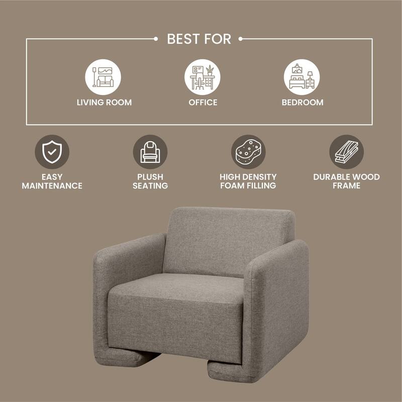 Nyta Mid-Century Accent Armchair in Deep Foam Seat, Boucle or Linen Upholstery, and Plastic Glides with Solid Wood Support