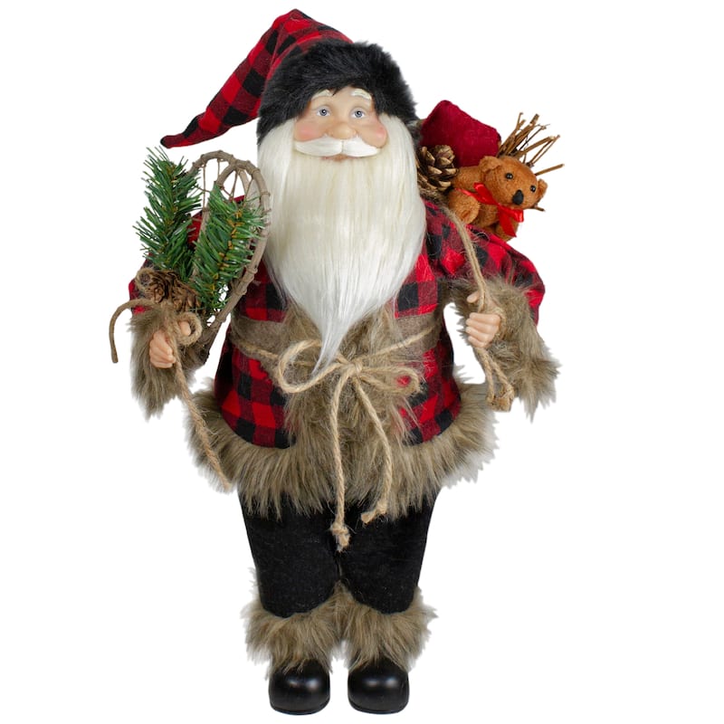 Standing Santa Christmas Figure with Snow Shoes and Bear - 18"