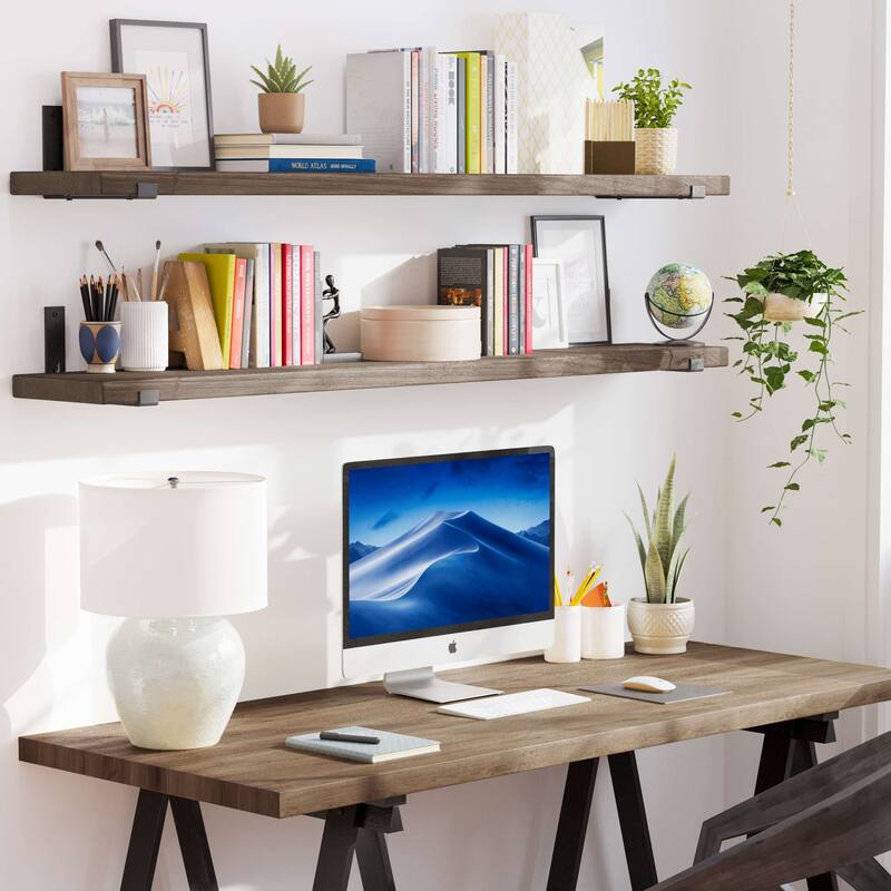 Wallniture Forte Wood Board 60" Long, 9.25'' Deep, 1.5" Thick, Floating Shelf for Wall, Living Room Shelf, Rustic, Dark Walnut