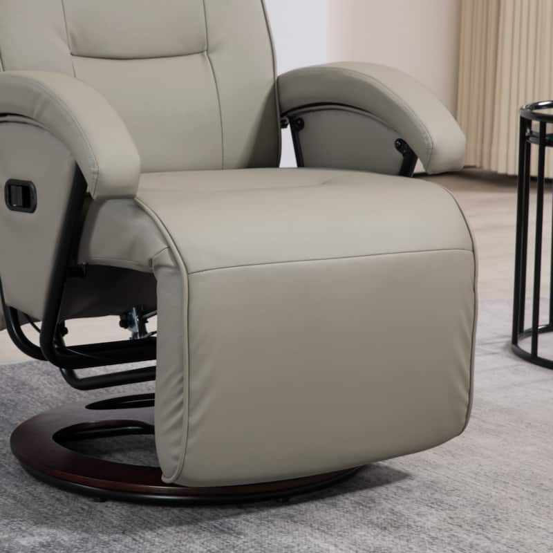 PU Recliner with Footrest, Lounge Chair with 135° Adjustable Backrest, Swivel Wood Base, Padded Seat & Armrests
