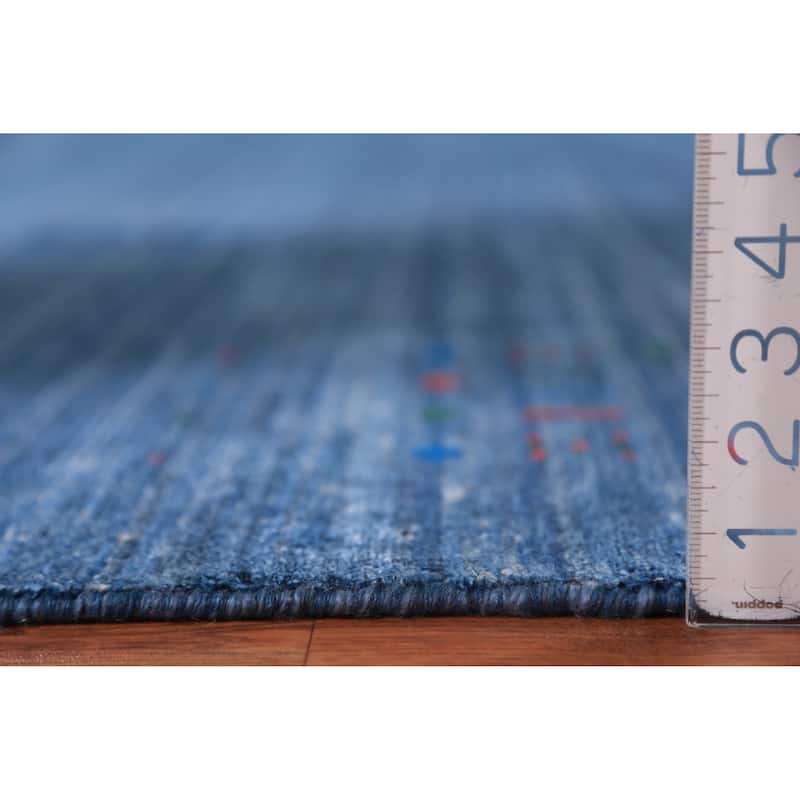 Blue Gabbeh Indian Area Rug Hand-Knotted Silk Carpet - 8'10" x 11'5"