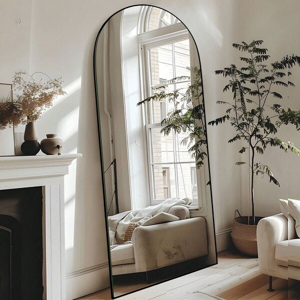Arched Full-Length Standing Wood Floor Mirror, Wall Mirror - On