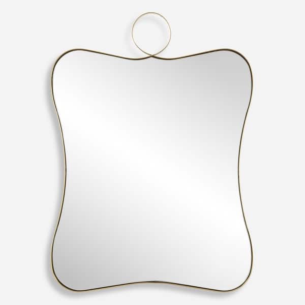 slide 2 of 7, Curved Silhouette Framed Vanity Mirror 33" Antique Brass Finish