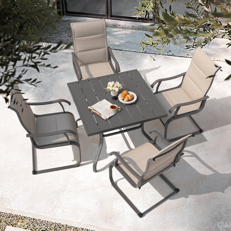 Outdoor Rectangle Powder-coated Iron Dining Table with Umbrella Hole