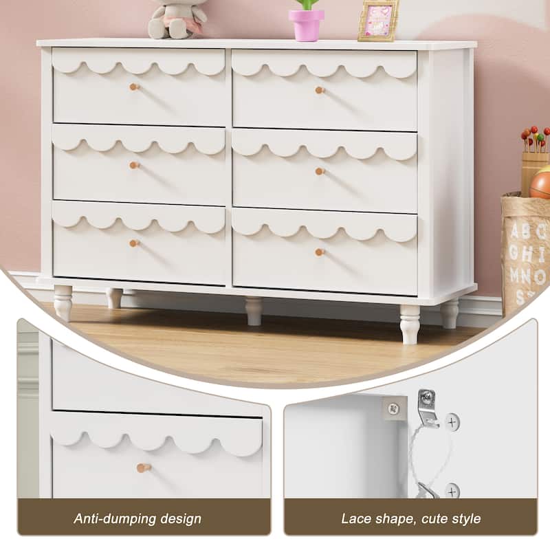 6 Drawers Chest Of Dresser Storage Cabinet Curved Design Organizer