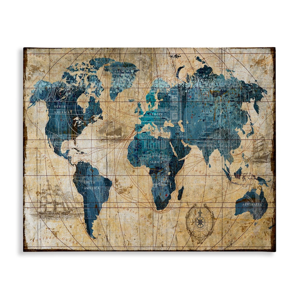 Stupell Porch & Den 'Vintage Abstract World Map' Canvas Print - Multi-Color