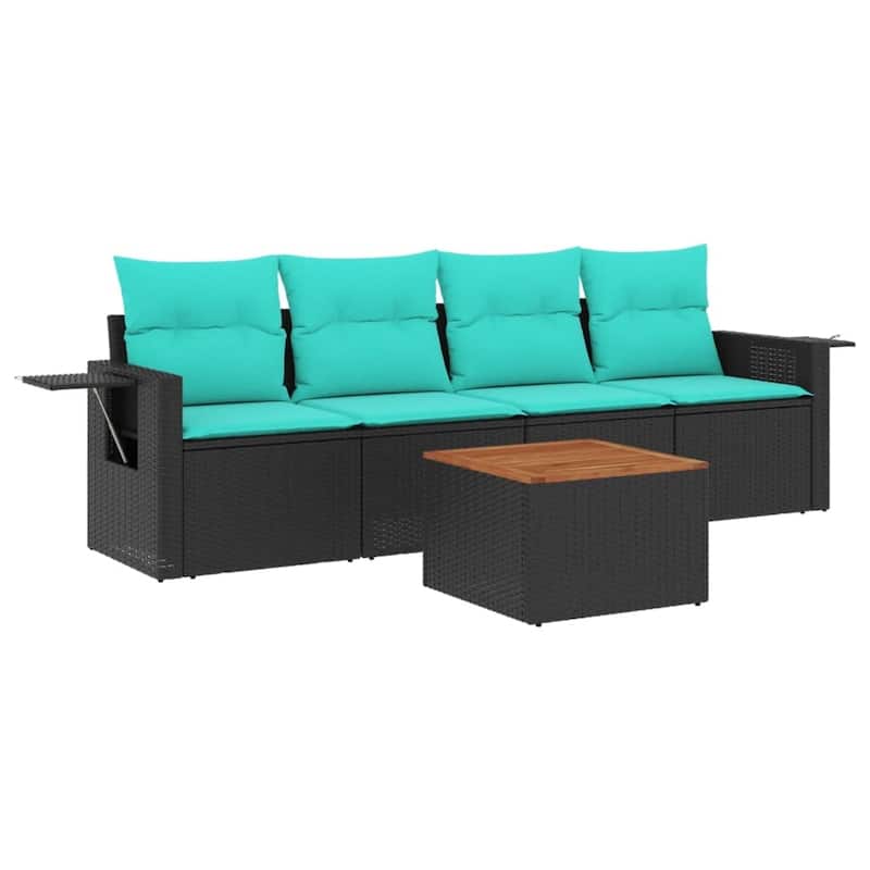vidaXL 5 Piece Patio Sofa Set with Cushions Black Poly Rattan - 21.7" x 24.4" x 27.2"