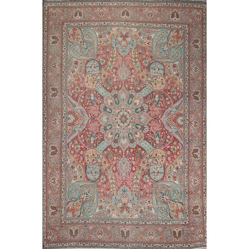 Hand Knotted Oriental 100% Wool Carpet Traditional Floral Red Tabriz Area Rug - 12' 8'' X 9' 8''