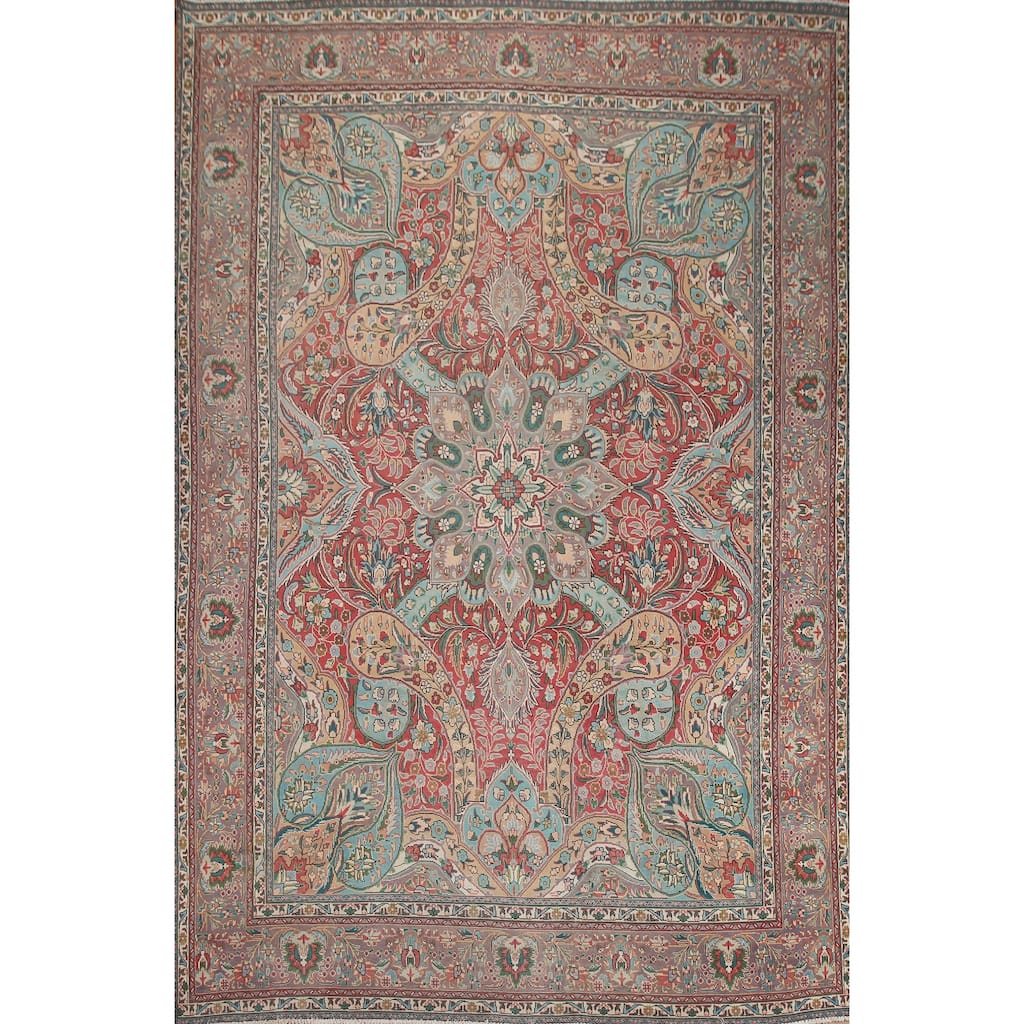 Hand Knotted Oriental 100% Wool Carpet Traditional Floral Red Tabriz Area Rug - 12' 8'' X 9' 8''