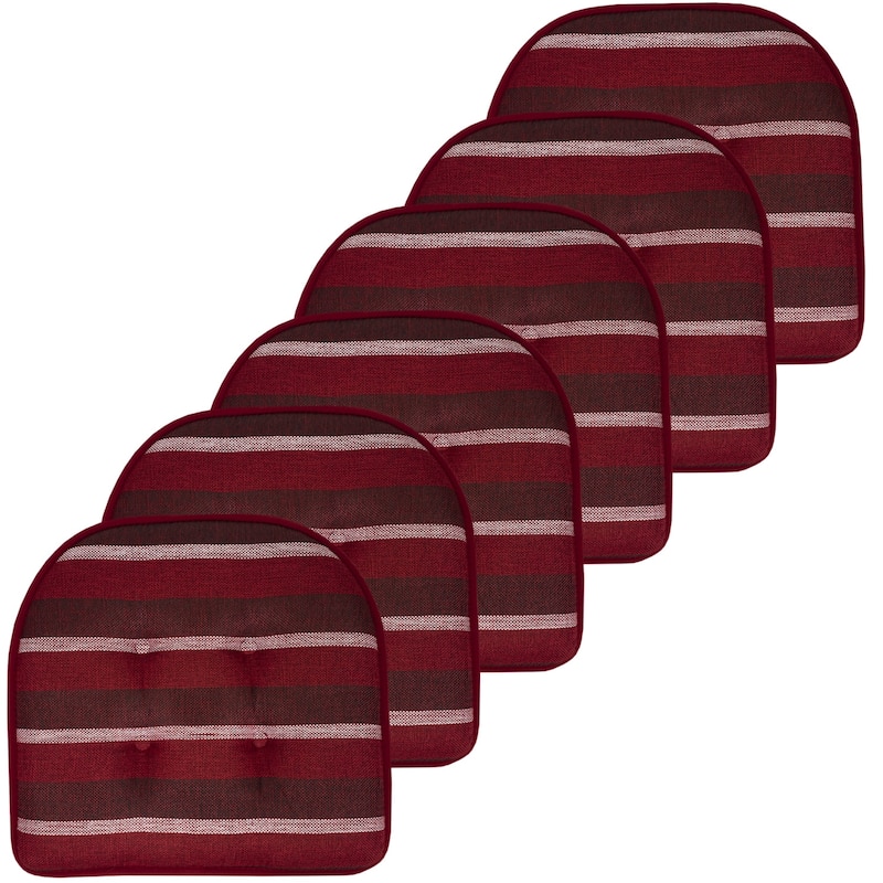 Bradford Striped U Shaped Memory Foam Chair Pad - Burgundy Striped - Set of 6
