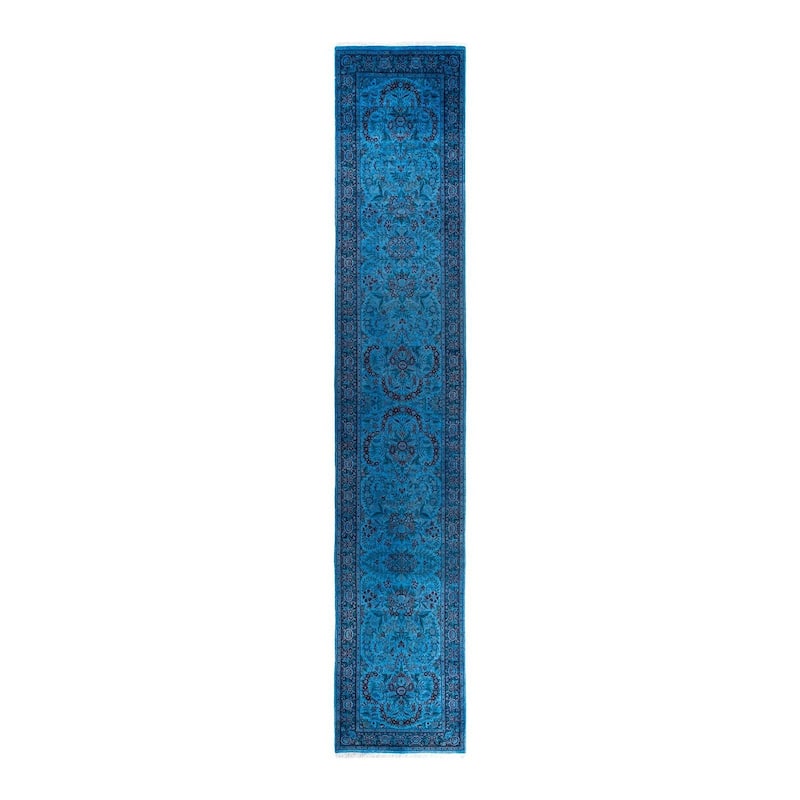 Fine Vibrance One-of-a-Kind Hand-Knotted Runner Rug - Blue, 2' 8" x 14' 7" - 2' 8" x 14' 7"
