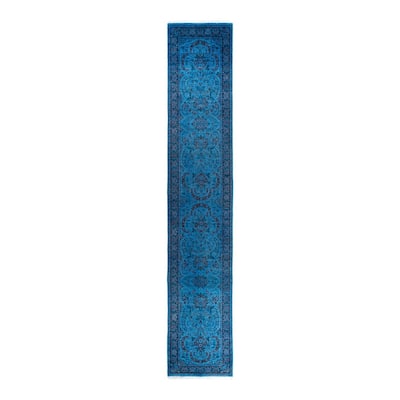 Fine Vibrance One-of-a-Kind Hand-Knotted Runner Rug - Blue, 2' 8" x 14' 7" - 2' 8" x 14' 7"