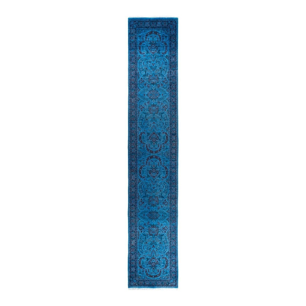 Fine Vibrance One-of-a-Kind Hand-Knotted Runner Rug - Blue, 2' 8" x 14' 7" - 2' 8" x 14' 7"
