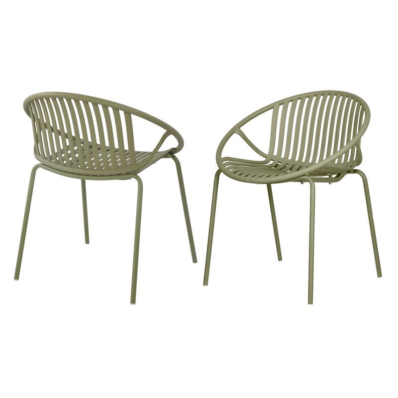 Patio Dining Chairs Set of 2 Modern Stackable Chairs with Breathable Plastic Backrest and Metal Legs for Outdoor, Backyard