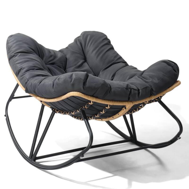 Outdoor Wicker Papasan Chair with Padded Cushion for Patio - 51"D x 30"W x 32"H