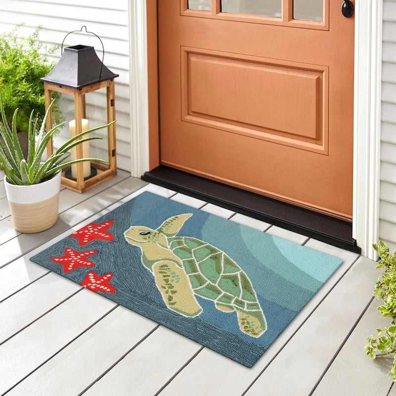 Liora Manne Frontporch Sea Turtle Indoor/Outdoor Rug - 2' x 3' - Ocean