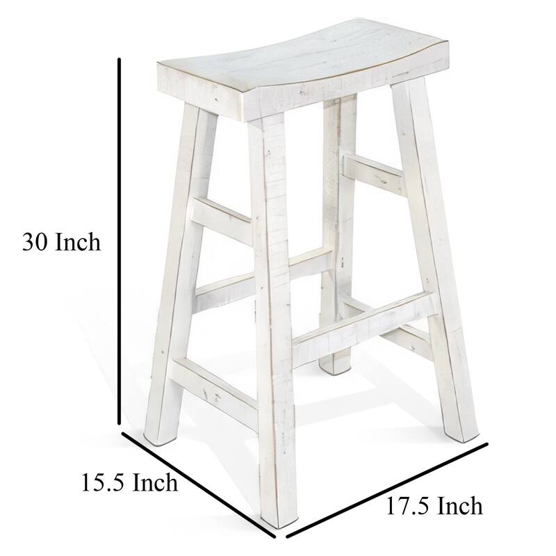 Rena Bar Stool Set of 2, Saddle Style Seat, White Sand Mahogany Wood