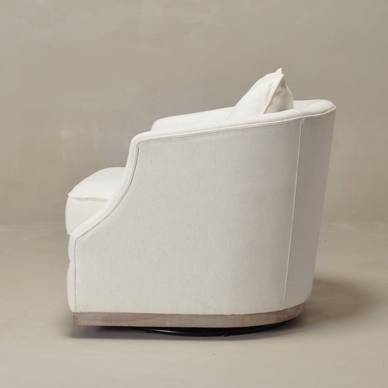 KINWELL 31" Wide Linen Fabric Upholstered Swivel Barrel Accent Chair