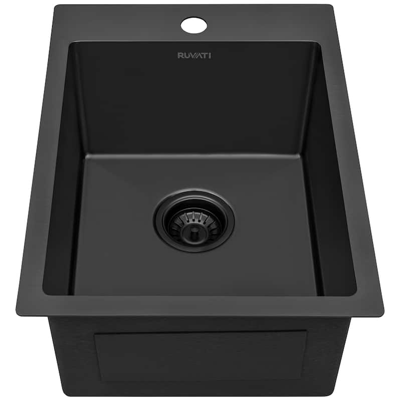 Ruvati 15 inch Gunmetal Black Stainless Steel Drop-in Topmount Bar Prep Sink Single Bowl - RVH8115BL