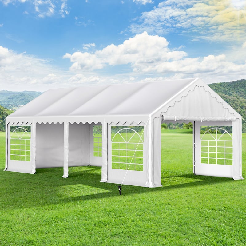 13 x 26 FT Wedding Party Tent with 8 Removable Walls Outdoor PE/Iron Heavy Duty Gazebo Canopy Tent - 13x26FT - White