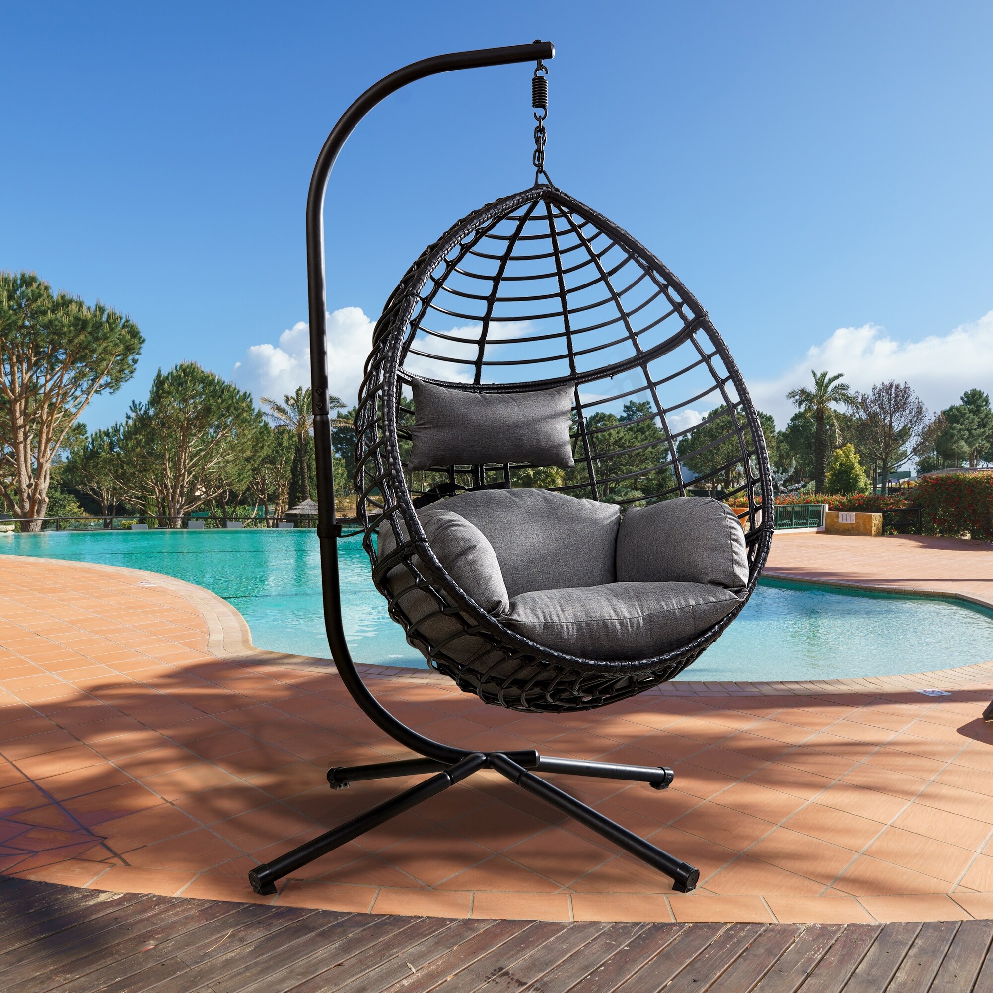 Modern Design Swing Egg Chair with Stand Outdoor Patio Furniture