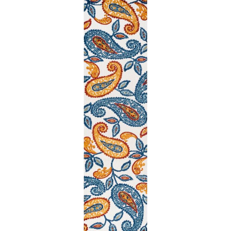 JONATHAN Y Gordes Paisley High-Low Indoor/Outdoor Area Rug - 2 X 8 - Orange/Blue