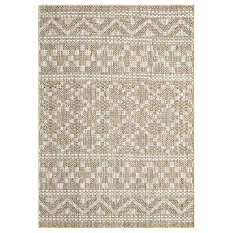 Terra by Obeetee Harvest Diamond Stripe Beige Rug - Natural/Criss Cross - 5'3" x 7'3"