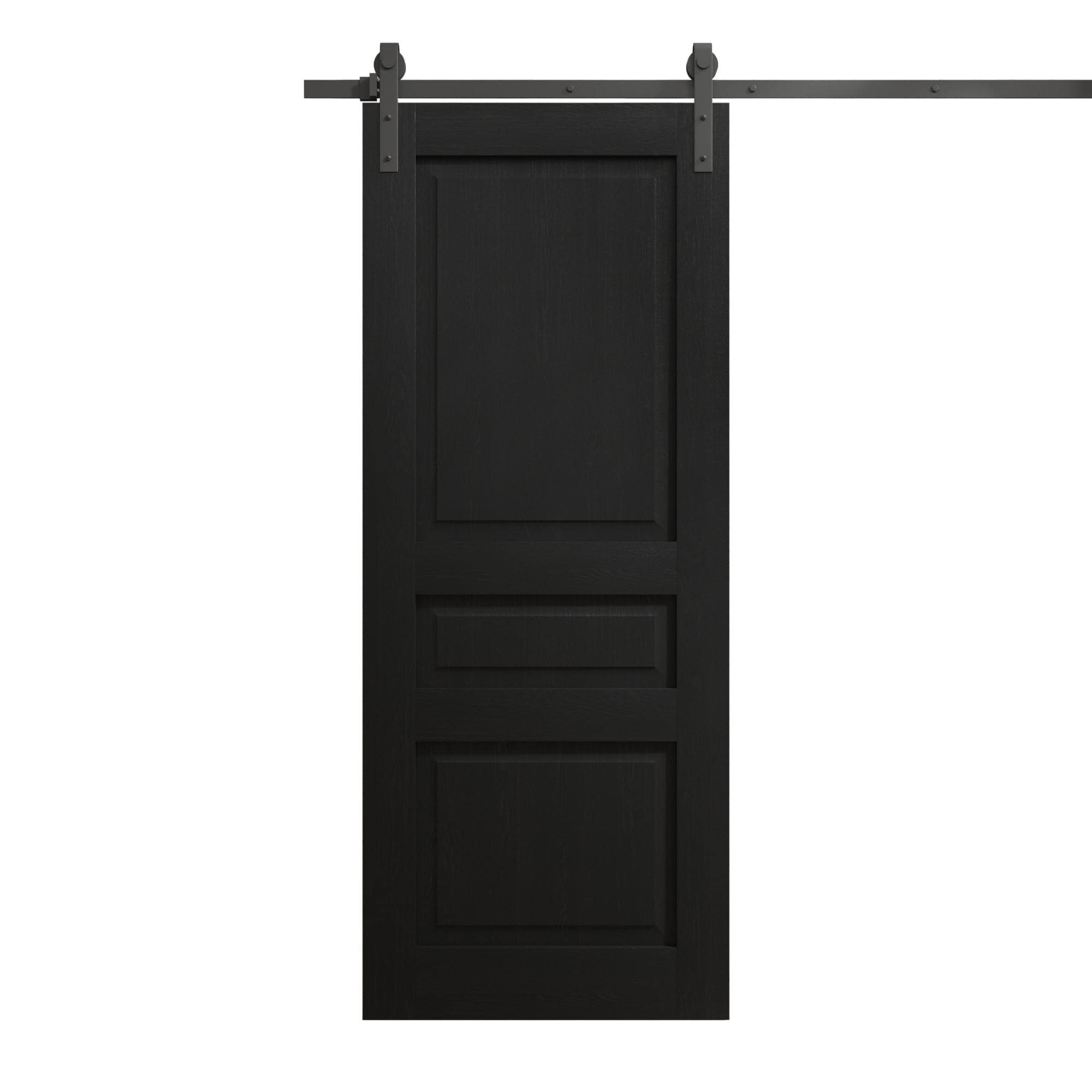 Modern Barn Door 18 x 80 inches | Ego 5012 Painted Black Oak | 6.6FT Rail Track Heavy Hardware Set | Solid Panel Interior Doors